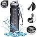 Sports Water Bottle with Filter & Strap, SOKLIT Portable BPA Free Drinking Cup 36oz/1000ml, Flip Top Leak Proof - 0.51lb Plastic Bottles for Gym Outdoor Hiking Camping Height 11'' Diameter 2.95'' Gray