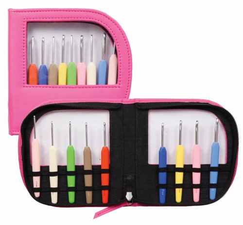 KnitPro Waves Aluminium Crochet Hook, Set of 9, Pink