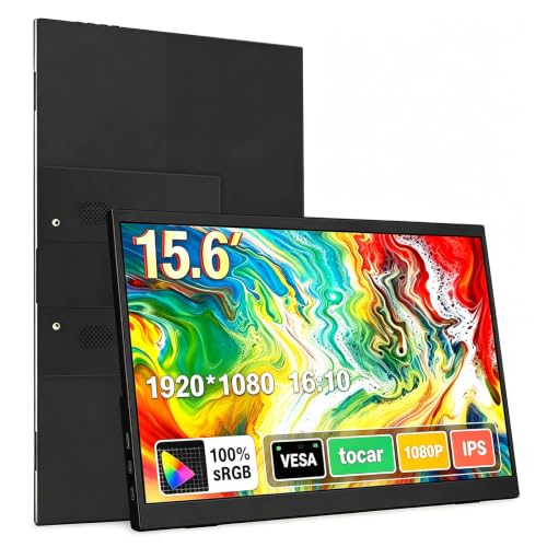 Monitor portátil de 15,6 polegadas, conectividade USB-C e HDMI, resolução Full HD 1080p, falantes integrados compatível com diversos dispositivos–Preto