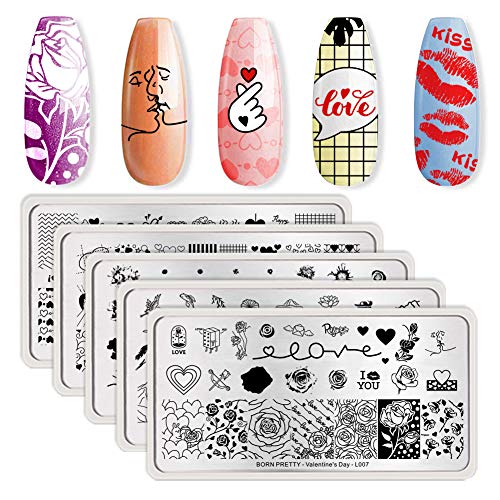 BORN PRETTY Rectangle Stamping Plate Love Valentine's Day Pattern Nail Art Plate 5 Pieces