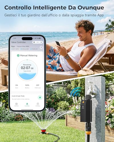 WOOX WiFi Smart Irrigation Programmer, No Hub Required 2.4 GHz Irrigation Timer, App/Voice Control, IP65 Waterproof Automatic Irrigation Control, Rain Delay & Manual