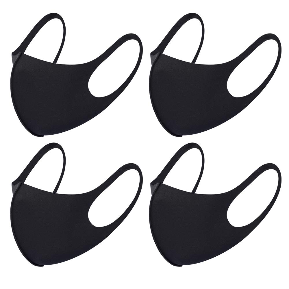NUÜR 4pcs Fabric Breathable Face Mask, with Ear Loops, Reusable, Soft, Washable, Durable for Everyday Public Use, Black