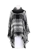 OTIOTI Womens Knitted Pullover Poncho Sweater Winter Turtleneck Cape Tassel Shawl Black and White Plaid