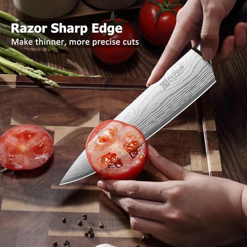 PAUDIN Juego de Cuchillos de Cocina 3 Piezas - Acero Inoxidable de Alto Carbono 5Cr15MoV, Mango Ergonómico de Pakkawood - Set Profesional para Familia y Restaurante - Incluye Caja de Regalo