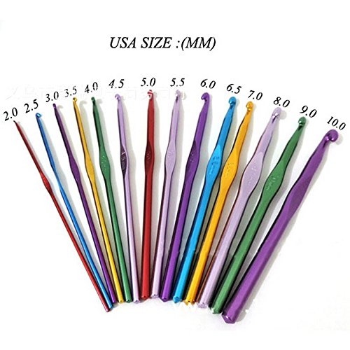 JZK 14x Aluminum Crochet Hooks Set Knitting Needles Weaving Tools Set, 2.0mm/2.5mm/3.0mm/3.5mm/4.0mm/4.5mm./5.0mm/5.5mm/6.0mm/6.5mm/7.0mm/8.0mm/9.0mm/10.mm, DIY Tools - Thumbnail 2