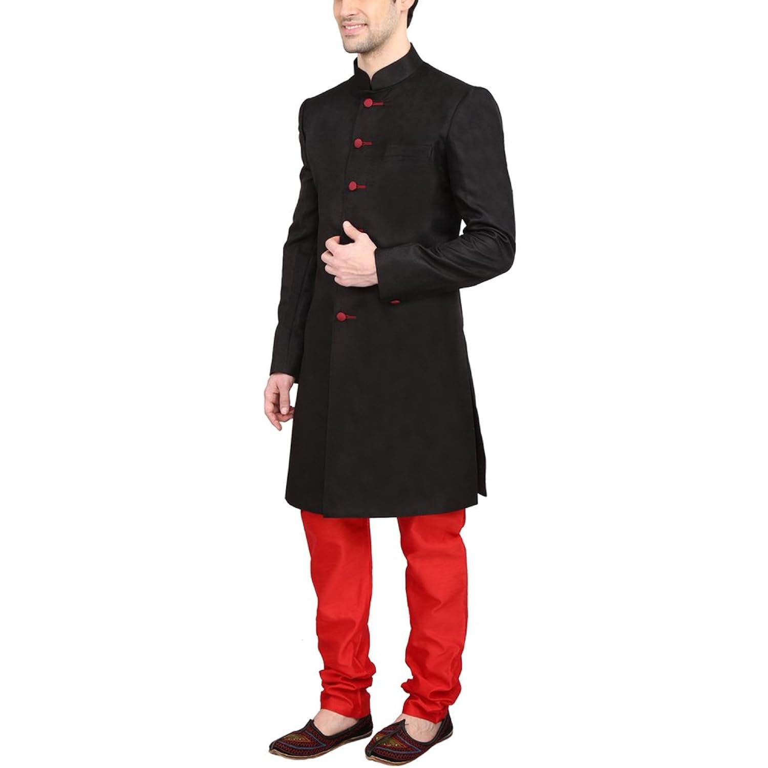 indian attire men's blended soft jute indo-western sherwani with churidar