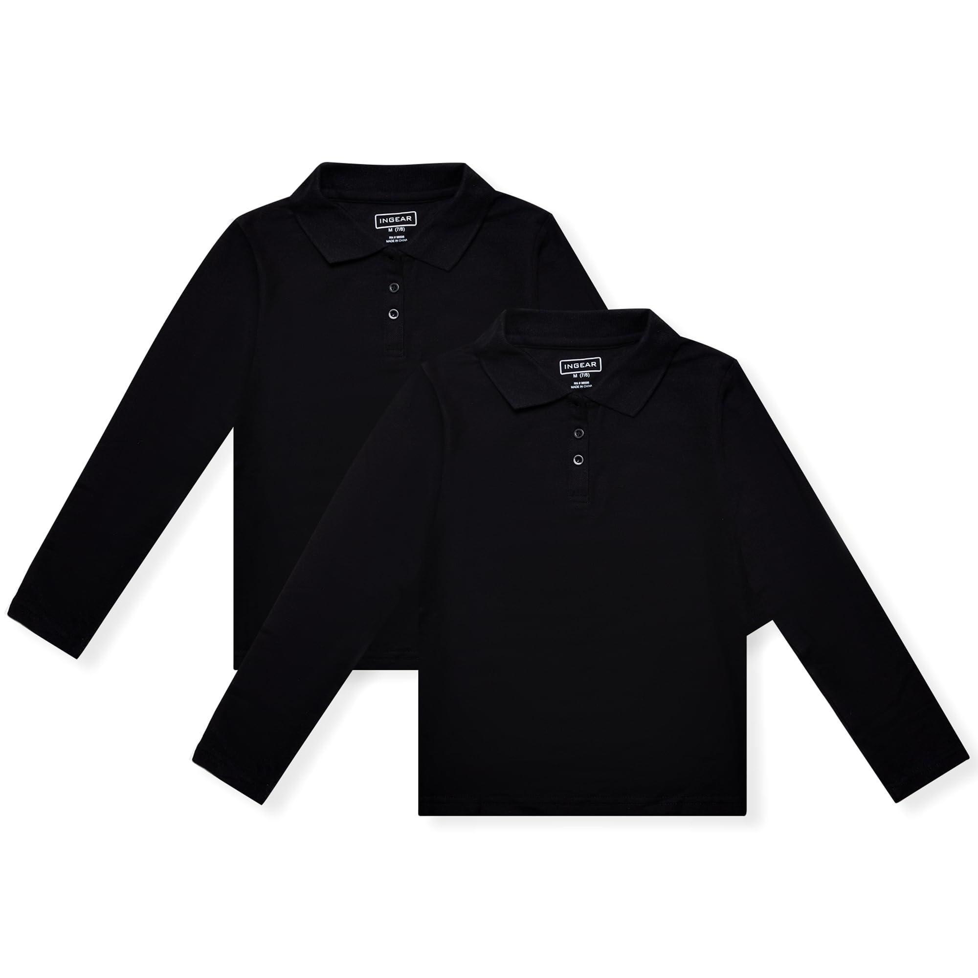 Photo 1 of **PARTIAL SET/ONLY 1** INGEAR Girls Long Sleeve Polo Shirt 2PK for School Uniform, Golf, Casual Wear (US, Alpha, Small, Regular, Black)