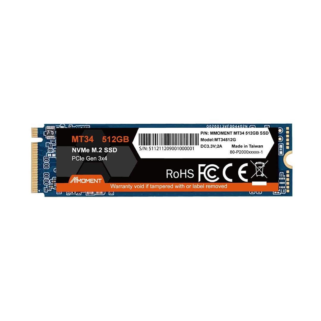 MMOMENT 512GB NVMe M.2 2280 PCIe Gen 3x4, Solid State Drive Internal SSD (MT34 512GB)