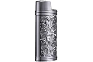 Zinc Alloy Lighter Cover,MoreChioce Floral Stamped Reusable Lighter Sleeve Portable Lighter Case Cover Holder Lightweight Lighter Protective Case for Travel Outdoor,Bright Chrome