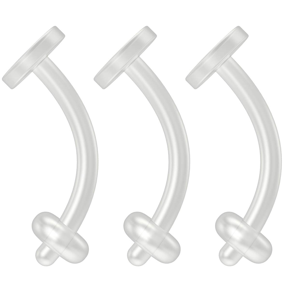 3pc 16g 1.2mm Cartilage Bar Piercing Retainer Keeper Flexible Clear BioFlex Curved J-Curve Barbell Bioplast 8mm