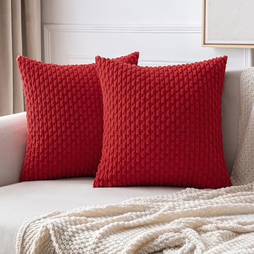 Photo 1 of MIULEE Red Throw Pillow Covers Soft Corduroy Decorative Set of 2 Boho Striped Pillow Covers Pillowcases Farmhouse Home Decor for Couch Bed Sofa Living Room 18x18 Inch