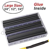 27pcs 3:1 Dual Wall Adhesive Heat Shrink Tubing Kit, 3 Large Sizes (Diameter): 3/4, 1/2, 1/4-inch, Marine 7-inch Long Cable Wire Sleeve Tube Assortment with Storage Case for DIY by MILAPEAK (Black)