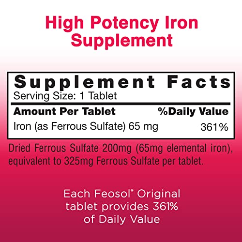 Feosol Original Iron Supplement Tablets, Nonheme, 325mg Ferrous