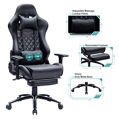 Blue Whale Massage Gaming Chair with Footrest and Metal Base,Thickened Seat Cushion,Adjustable Aluminum Alloy Armrest… - Image 2