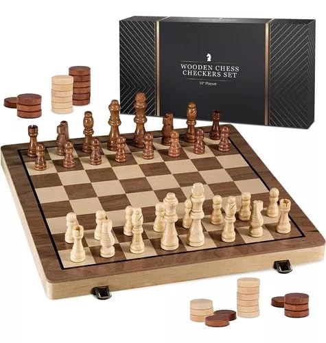 YUHOHO Juego De Ajedrez Y Damas Magnético 39x39cm,Tablero Plegable,Interesantes Juegos de Estrategia Que mejoran el Pensamiento lógico y Las Habilidades de Pensamiento Independiente