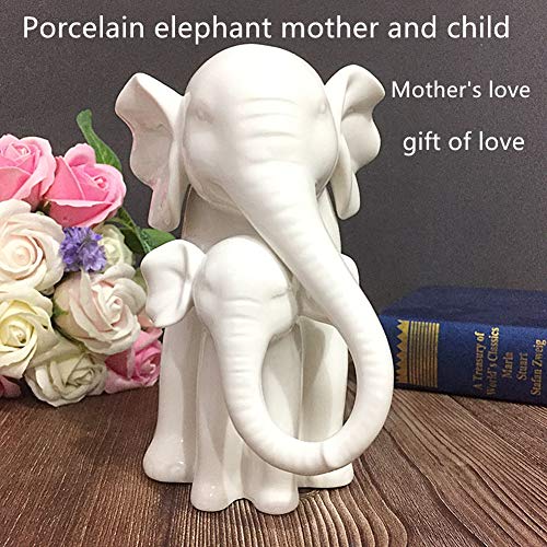 Anding Home Decoration White Porcelain Mother and Baby Elephant Statue