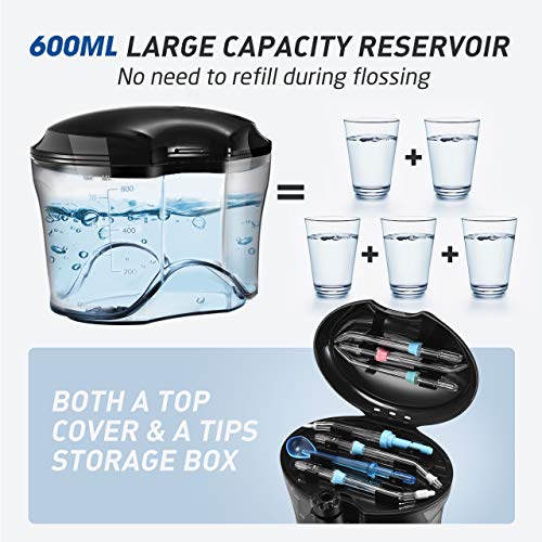 Habor Upgraded Water Flosser, FDA 600ML Water Dental Flosser with 7 Multifunction Tips for Family Use, Leak Proof Oral Irrigator with 10 Pressure Settings for Braces Teeth Care