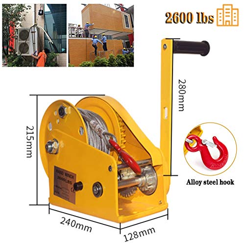 RSHJD Handwinde Anhänger, Seil-Winden Hand Multifunktion Tragbar für Wohnmobile Yacht, 2600lb/500kg, Winde Zugkraft Auto Boot Hebezug Werkzeug mit Haken40m