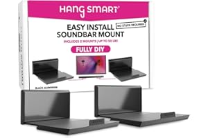 HANG SMART TV HangSmart TV Soundbar Mount NO Stud & NO Drill Easy Install, DIY Universal Sound Bar Wall Mount Bracket, Holds up to 50LBS, Adjustable fits Most Soundbars. (Black)