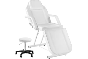 V VDLONSY Facial Chair Tattoo Chair for Client Massage Bed 73inch Adjustable 3-Section Multipurpose with Stool for Esthetician Beauty Spa Tattoo White