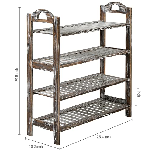 MyGift Torched Solid Wood Entryway Shoe Rack for Entryway, Closet Shoe