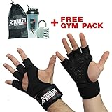 Cross Training Unisex Gym Gloves W/ Wrist Wraps. Full Palm Protection & Extra Grip. For WODs, Weightlifting, Powerlifting, and Training. FREE BONUS Mesh Bag, Shaker & Lock By Zoulfit.
