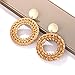 CEALXHENY Rattan Earrings for Women Handmade Straw Wicker Braid Drop Dangle Earrings Lightweight Geometric Statement Earrings for Girls (A Round)