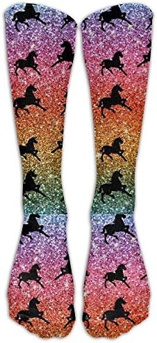 Rainbow Glitter Unicorns Knee High Graduated Compression Socks For Women And Men - Best Medical, Nursing, Travel & Flight Socks - Running & Fitness