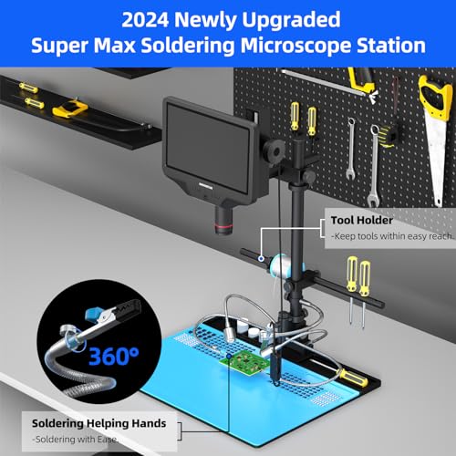 Andonstar AD409 Max HDMI Digital Microscope with Soldering Station Endoscope 10.1" LCD Display 300X USB Camera for Professional PCB Welding Support Windows PC