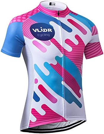 VLIDR Outdoor Sports Men's Short Sleeve Cycling Jersey Quick Dry Biking Bike Shirt (XL(Chest Size 43"-44"), Pink)