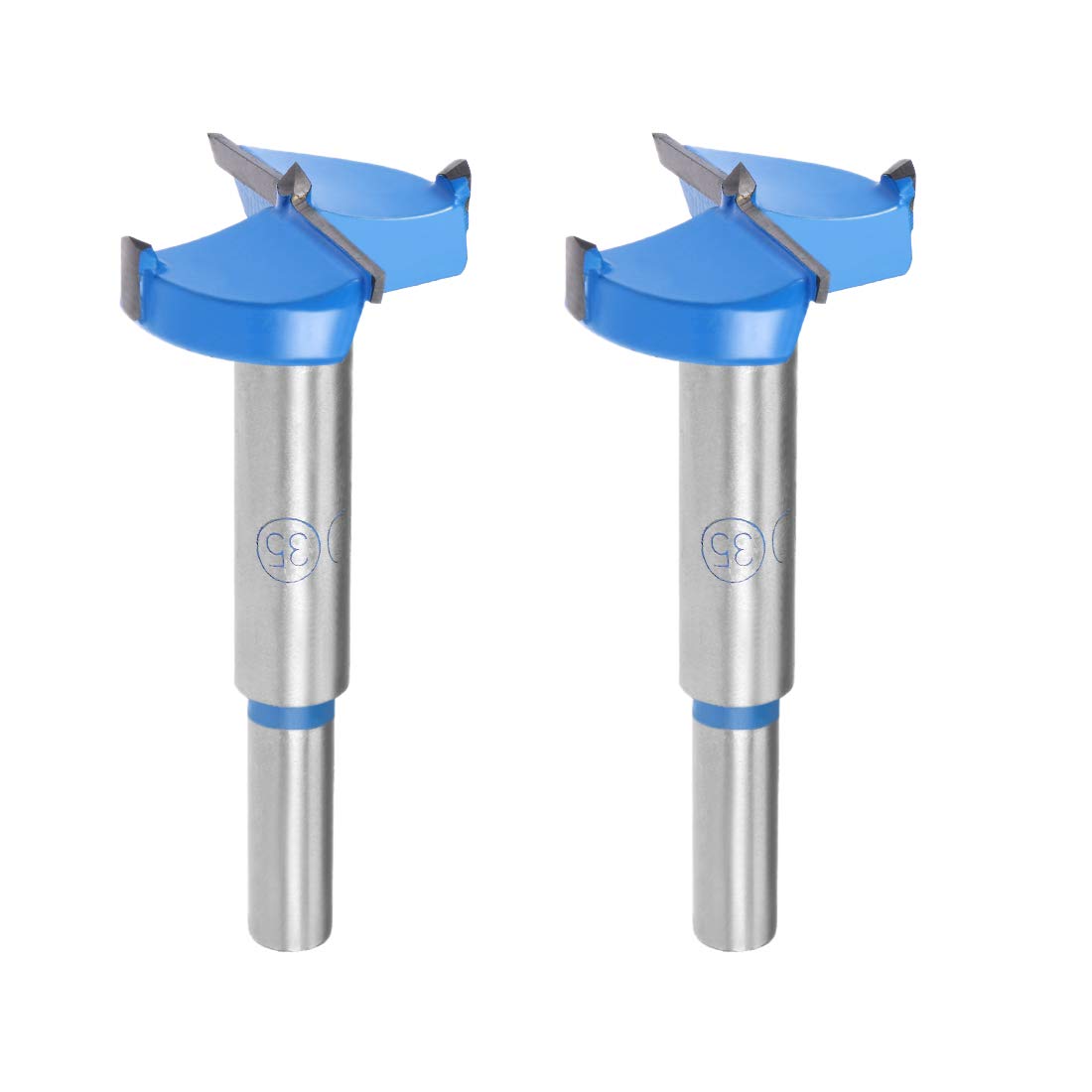 Sourcingmap Forstner Drill Bits 35mm, Tungsten Carbide Wood Hole Saw Auger Opener, Woodworking Hinge Hole Drilling Boring Bit Cutter, 2pcs (Blue, Gray)