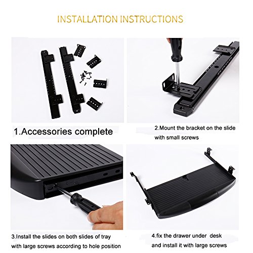 FRMSAET Cabinet Furniture Hardware Accessories 14'' Slides Metal Ball Bearing 3/4 Extension Rails Computer Underdesk Keyboard Drawer Tray with Adjustable Height Bracket and Screws. (Black)