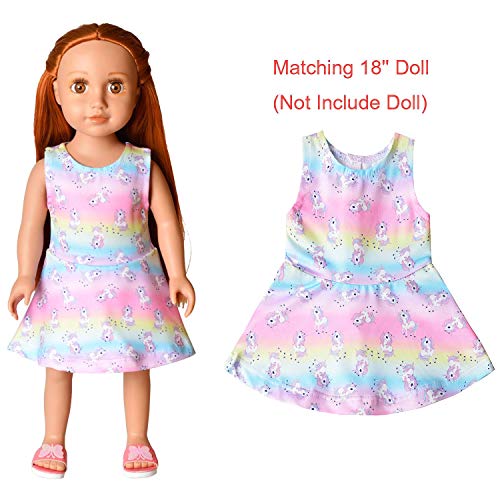 Matching Doll & Girls Dresses Kids Toddler Unicorn Cloth Fit 18" American Girl