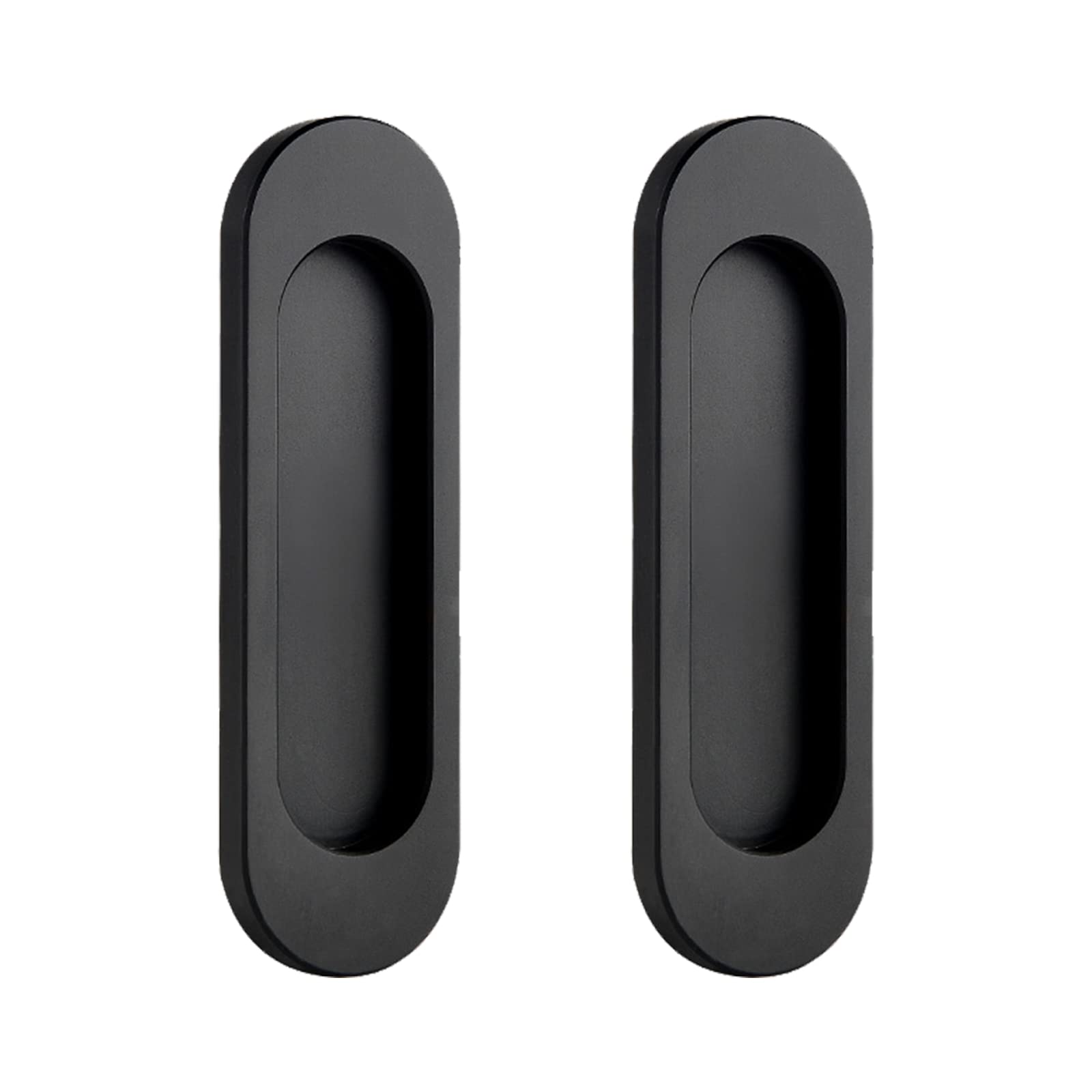 MOROBOR Self-Stick Oval Sliding Door Pulls, 2pcs Aluminum Alloy Flush Pull Punch-Free Handle for Sliding Barn Door Windows Cabinets (Matte Black, 100mm)
