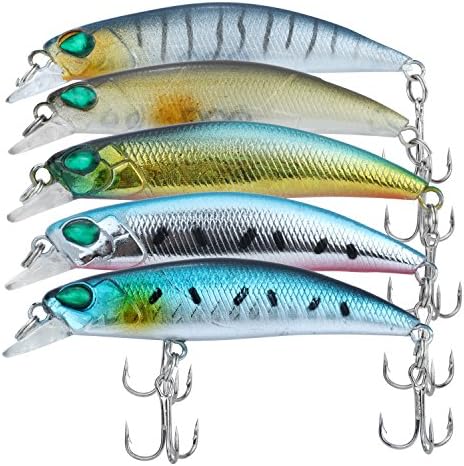 Discover Fish Fishing Lures Bass Trout Muskie Minnow Topwater Hard Plastic Swimbaits Lifelike Artificial Mens Pro Fish Lure Baits withTreble Borb Hooks Freshwater Saltwater