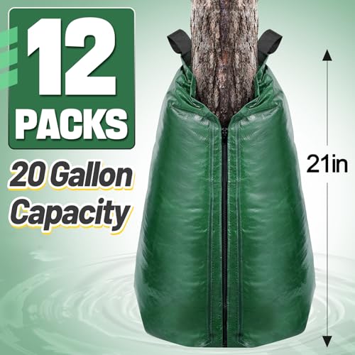 12 Packs Slow Release Tree Watering Bags - 20 Gallon Zippered Automatic Drip Irrigation Bags for New Planted and Transplanted Trees