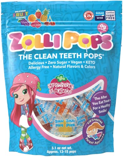 ZOLLIPOPS CLEAN TEETH LOLLIPOPS – ANTICAVITY SUGAR FREE CANDY FOR A HEALTHY SMILE GREAT FOR KIDS, DIABETICS AND KETO DIET. NATURAL FRUIT VARIETY, 3.1 OUNCE