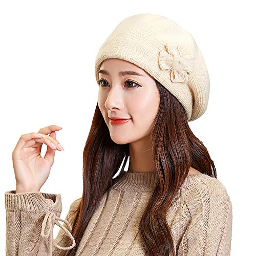 BCDshop_Hat Womens Winter Beanie Hat,New!BCDshop Ladies Fashion Flower Knit Soft Warm Cap Beret Ear Warmer (Beige 6) - Thumbnail 3