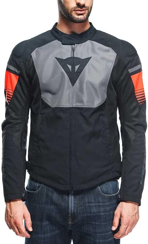 - Air Fast Tex Jacket, Veste De Moto D'Été, Tissu Quickdry, Protections Souples Aux Épaules Et Aux Coudes, Veste Moto Pour Hommes, Noir/Gris/Rouge Fluo, 44
