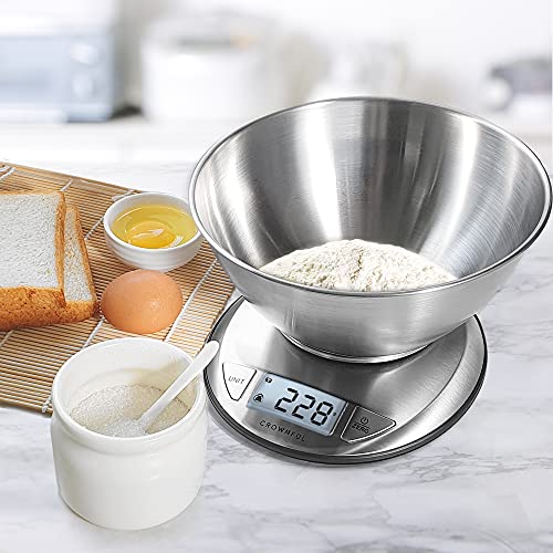 CROWNFUL Digital Food Scale with Bowl,11lb/5kg Kitchen Scales Digital