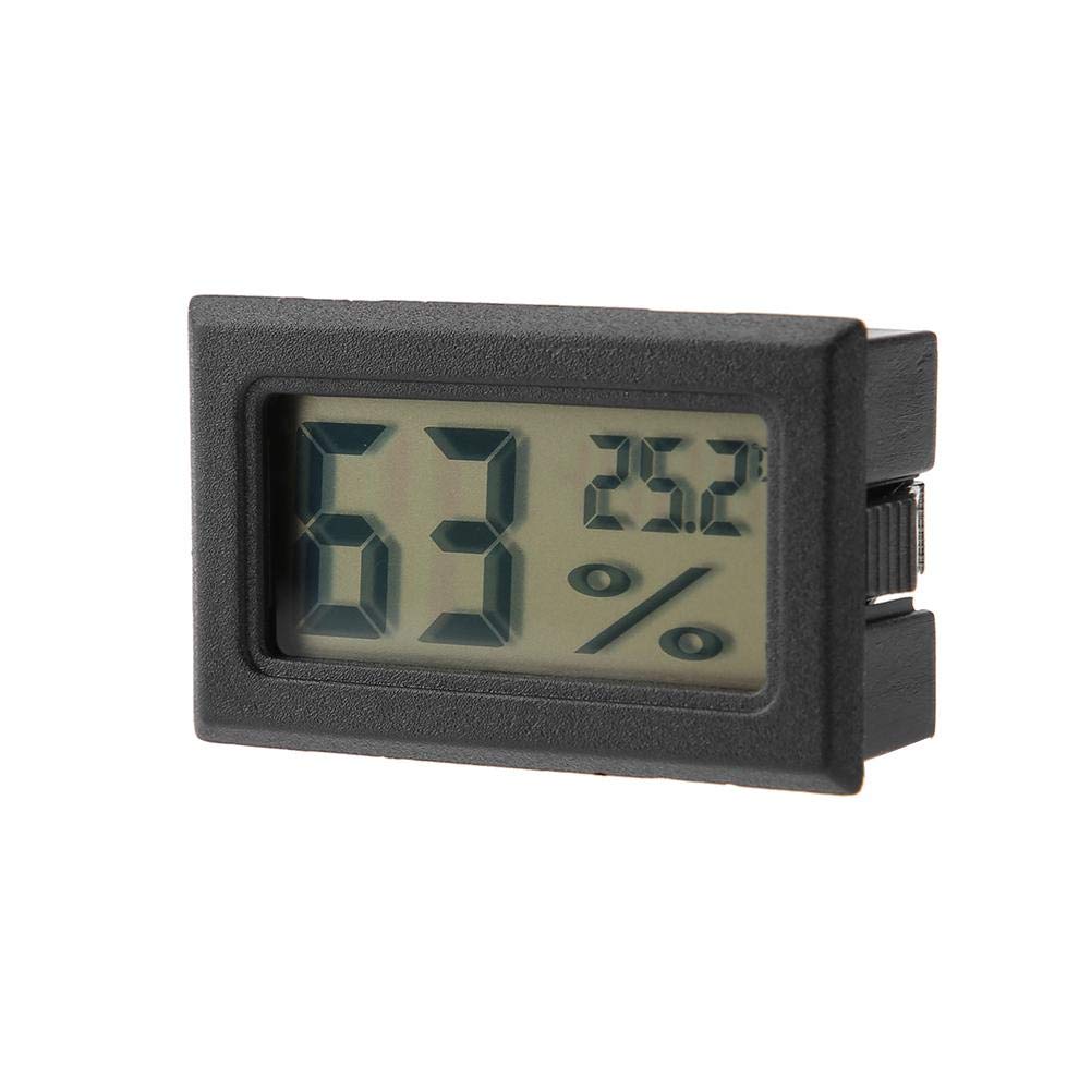 Mini Digital Thermometer Hygrometer with LCD Display and Built-in Probe for Reptile Tank, Incubators, Brooders, Home Office & Bedroom - Black