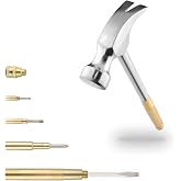 Small Metal Hammer 6 in 1 with Slotted/Flat Head Phillips Screwdriver Claw Hammer Manual, Portable Multifunction Tool Hammer (Gold Silver)
