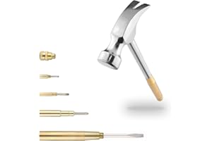 KINOBO Small Metal Hammer 6 in 1 with Slotted/Flat Head Phillips Screwdriver Claw Hammer Manual, Portable Multifunction Tool Hammer (Gold Silver)