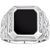 Rylos Men's Rings With Diamonds and Black Onyx, Tiger Eye, Blue, Green, or Red Quartz Set in Designer Nugget Style - Unique Sterling Silver Rings for Men, Sizes 8-13