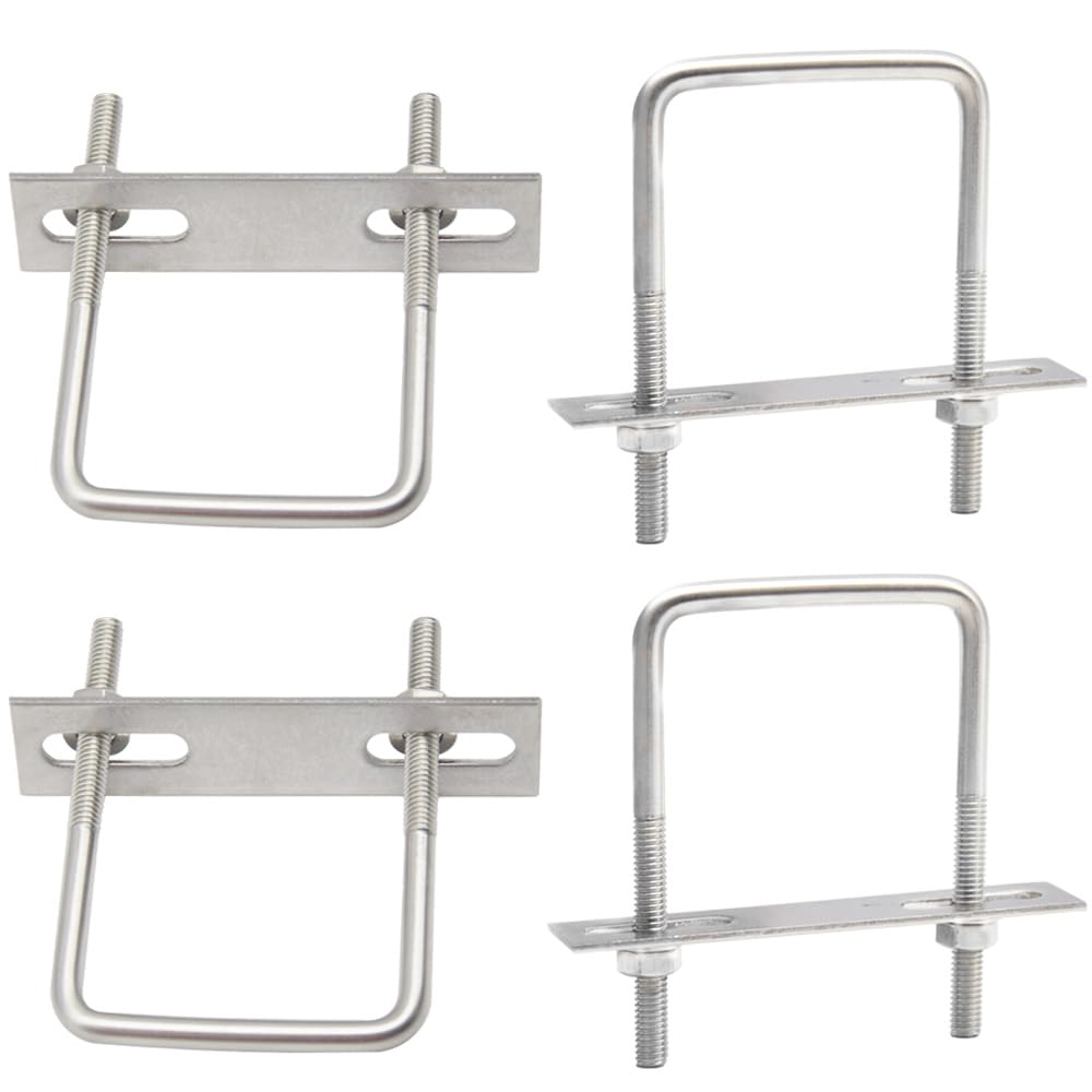 CEEYSEE 4 Set U Bolt M6 Square 50x80mm Stainless Steel U Bolt Brackets with Nuts, Washer and Frame Plate U Bolts Fastener for Car and Industrial Applications (U/M6-50x80mm)