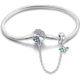 LNQOBU 925 Sterling Silver Snake Chain Bracelet Glossy Women Charm Bracelets for Mother's Day Gift(With one Spacer Beads)