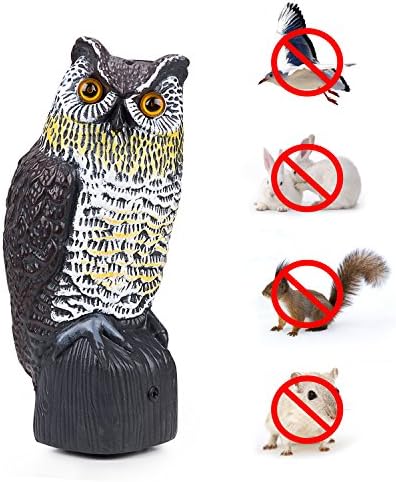 TBNEVG Garden Scarecrow Owl Decoy with Flashing Eyes and Scary Sound Pest Repellent – Motion Activated and Solar Powers Realistic Predator Scares Away and Repels All Pests; Birds, Squirrels, Rabbits