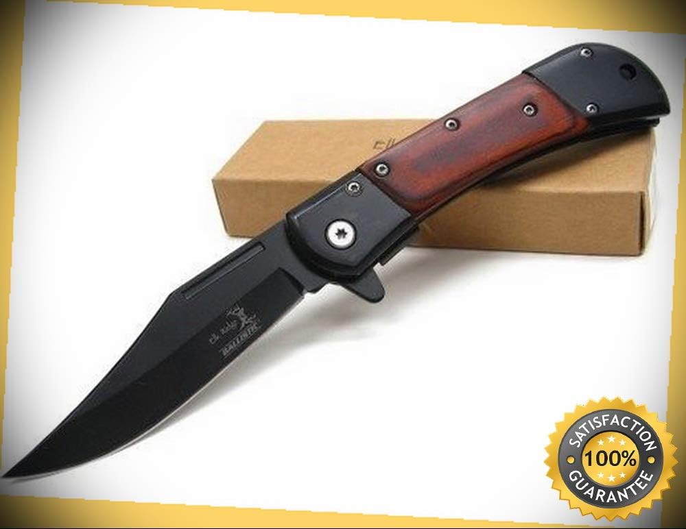 Brown Pakkawood Assisted Straight Folding Pocket Sharp Knife A009BW perfect for outdoor camping hunting
