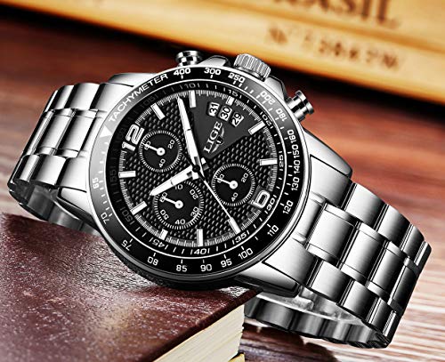 LIGE-Relojes-Hombre-Clasico-Negro-Acero-Inoxidable-Relojes-Hombre-Impermeable-Negocios-Deportes-Analogicos-Cuarzo-Relojes