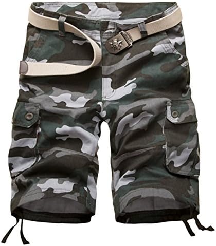 KIWEN Men's Casual Camouflage Muti-Pocket Cargo Shorts(No Belt)